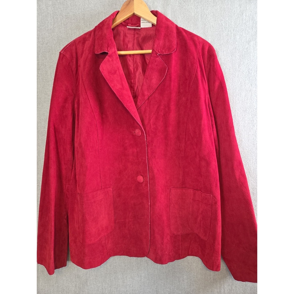 Newport News Jeanology Vintage Red Suede Leather Blazer Jacket 20 Romantic Retro